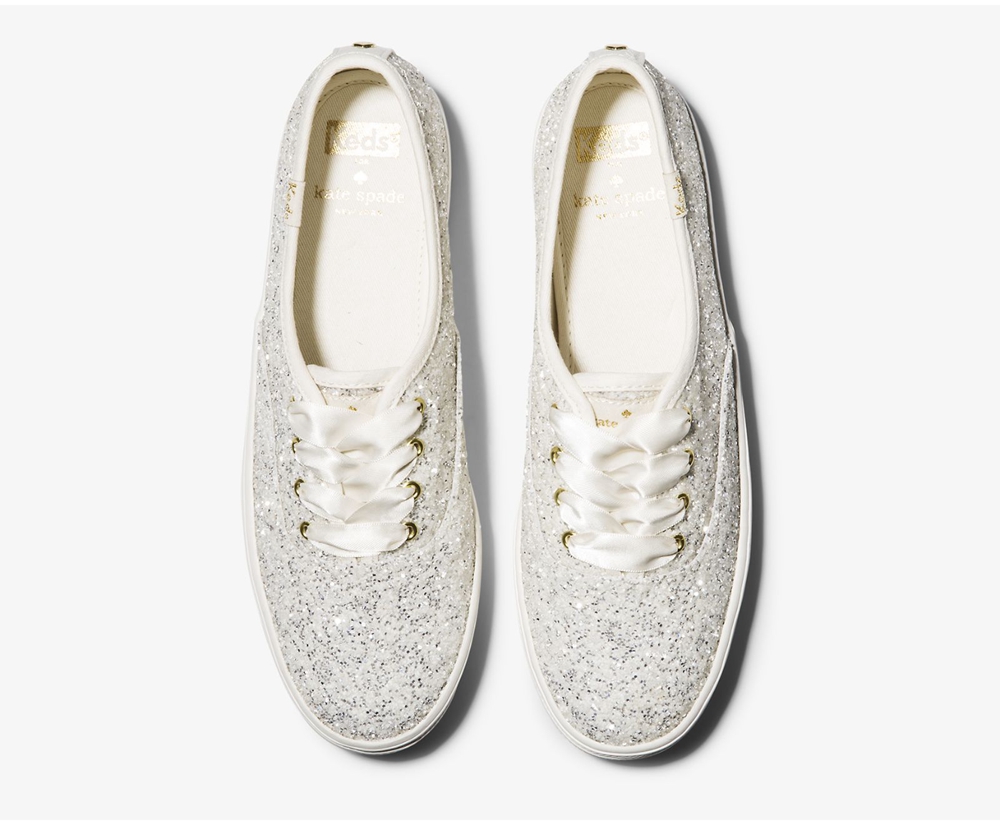 Keds Sneaker Damen Weiß - Kate Spade New York Triple Glitter - PUD-803169